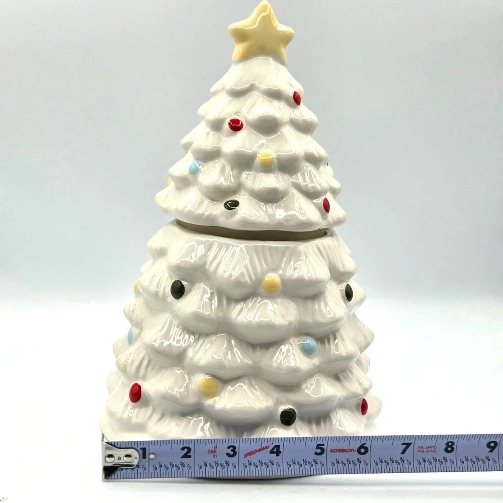 WINTER WONDER LANE WHITE CERAMIC CHRISTMAS TREE‎ COOKIE JAR